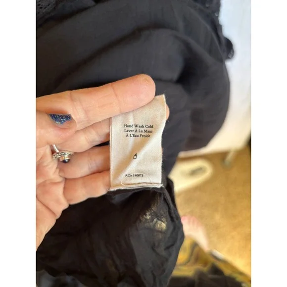 LoveShackFancy Edie Black Cotton Poplin Lace Button Front Midi Dress Tiered Sz M - Picture 6 of 7